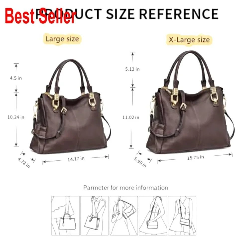 Top Grain Pebbled Cowhide Leather Satchel Tote Shoulder Bag
